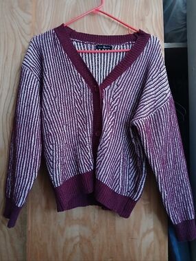 Women's Striped Knit Cardigan Sweater - XL
